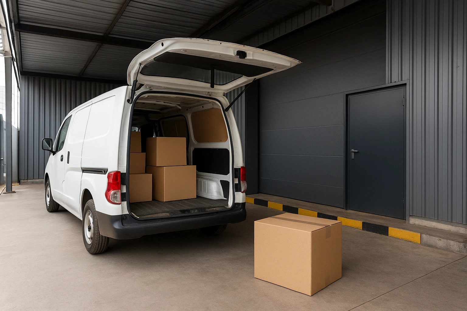 Image of van with boxes in storage loading bay