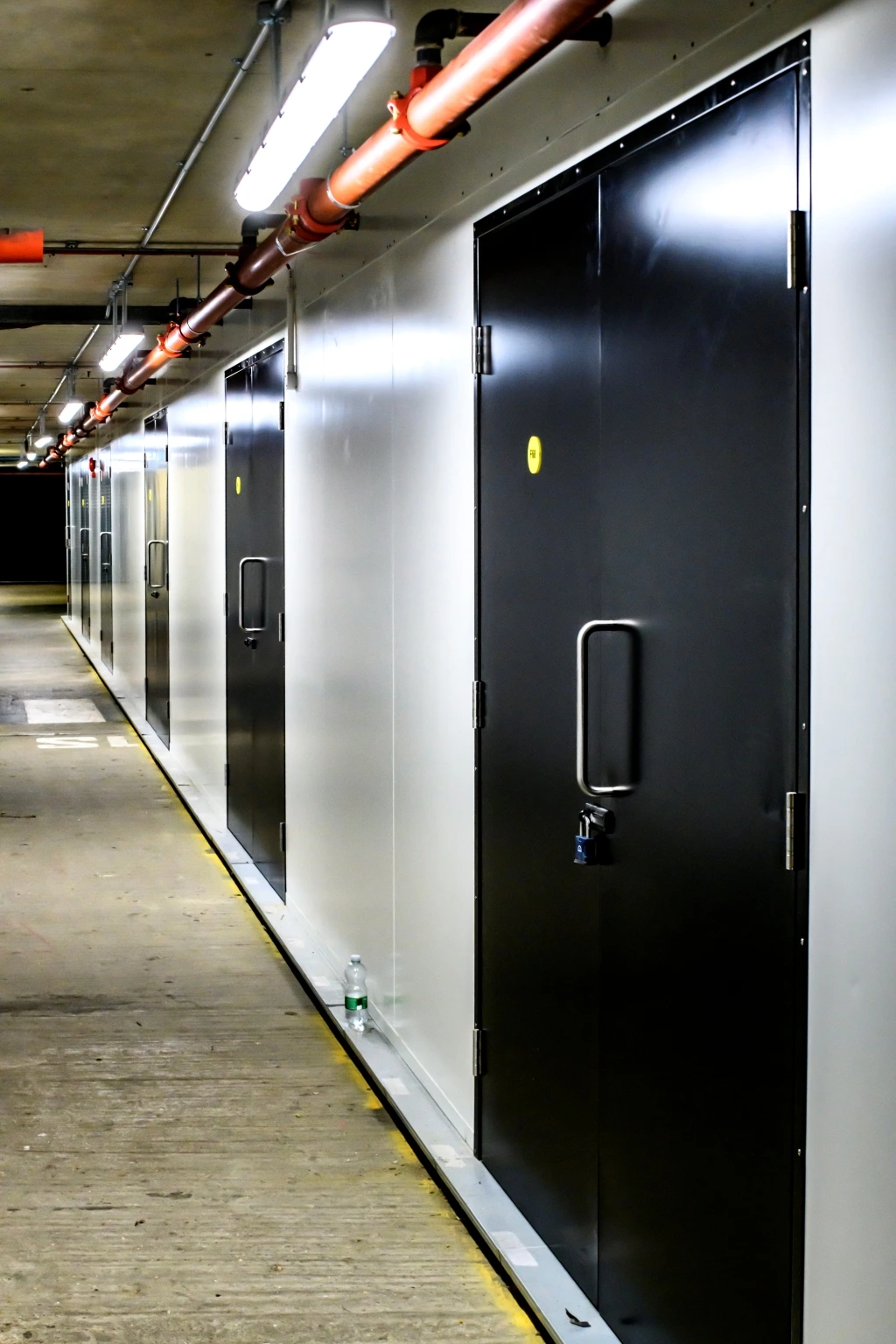 Side on view of black storage unit door